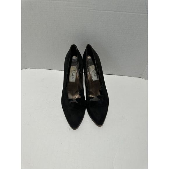 BALLY Vintage Avant Garde Black Suede Heel Pumps Sz 9 - Made in Italy Cut Edges - Picture 4 of 11